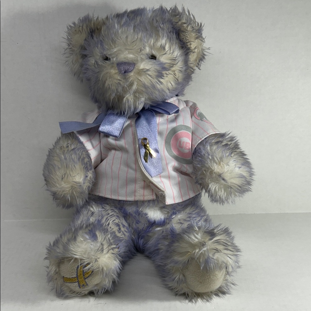 Build-A-Bear Lavender&Cream Plush with Chicago Cubs Shirt and Gold Ribbon Pin